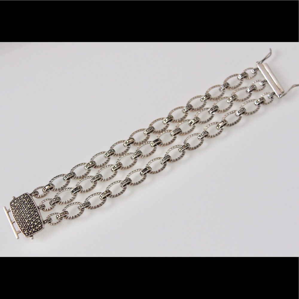 Sterling Silver Marcasite Triple Bracelet